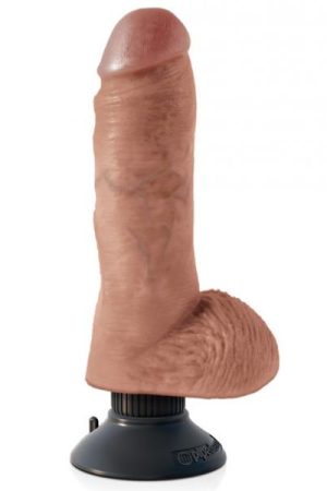 King Cock 8 inches Vibrating Dildo with Balls Tan
