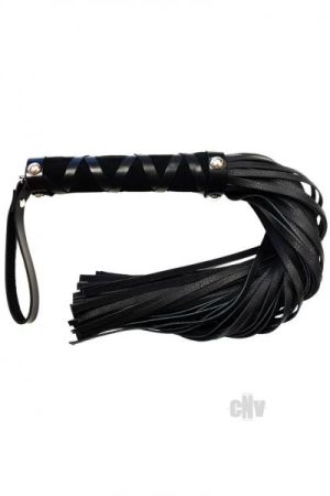 Rouge Short Leather Flogger With Studs Black