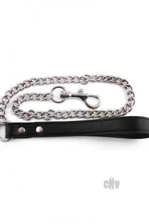 Rouge Leather Handle Chain Lead Leash Black