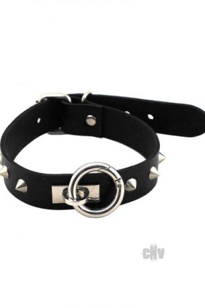 Rouge Leather O-Ring Studded Collar Black