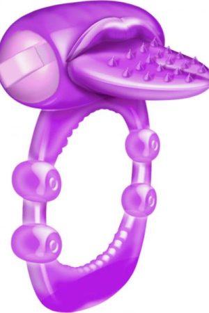 Nubbie Tongue Vibrating Silicone Cock Ring Waterproof Purple