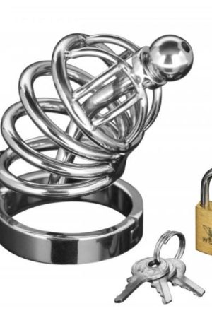 Asylum 4 Ring Chastity Cage Urethral Plug S/M