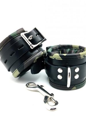 Sensual Sin Leather Padded Ankle Cuffs Camo Piping