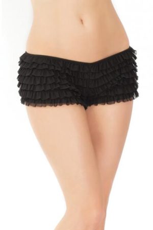 Ruffle Shorts Back Bow Detail Black O/S