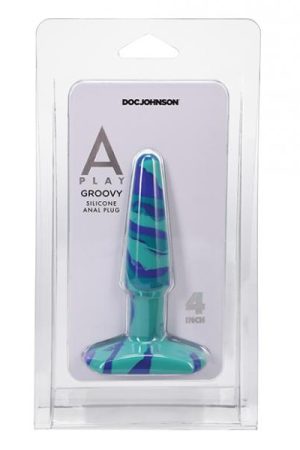 A Play 4" Groovy Silicone Anal Plug - Ocean