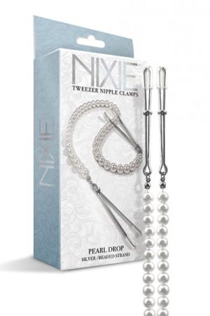 Nixie Pearl Drop Tweezer Nipple Clamps - Silver
