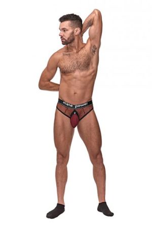 Cock Pit Fishnet Cock Ring Thong Red L/xl