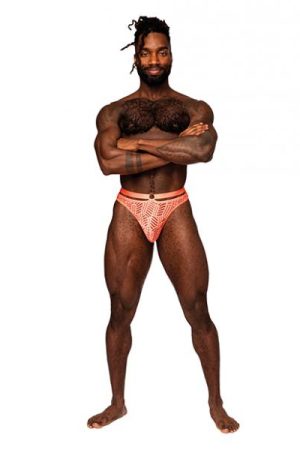 Rude Awakening Mesh Strap Thong Neon Orange S/m