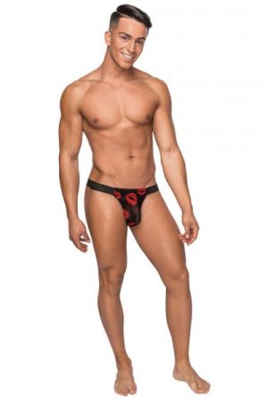 Kiss Me Mesh Micro Thong V Black Red L/XL