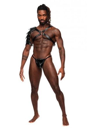 Aquarius Pu Leather Chest Harness W/half Sleeve Black O/s