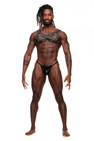 Virgo Pu Leather Chest Harness W/zipper Detail Black O/s