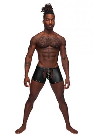 Fetish Poseidon Nylon Spandex Tear Off Cup Thong Short Black S/m