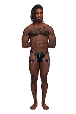 Leather Scorpio Adjustable Waist & Leg Band Thong Black O/s