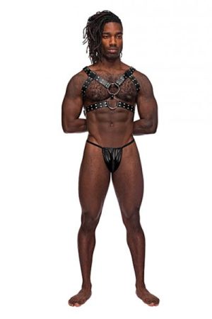 Leather Gemini Double Ring Harness Black O/s