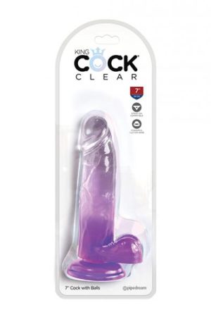 King Cock Clear 7" Cock W/balls - Purple