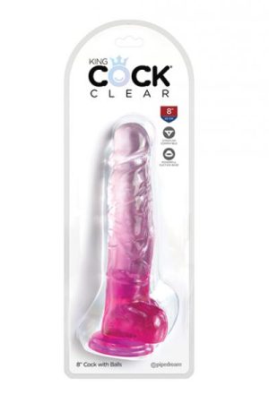 King Cock Clear 8" Cock W/balls - Pink