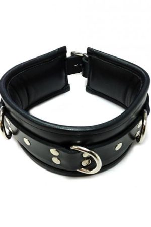 Rouge Leather Padded 3 D Ring Collar - Black