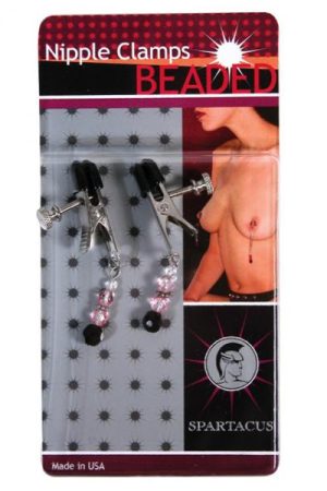 Beaded Nipple Clamps Adjustable Rubber Tipped With Pink Beads