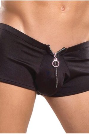 Male Power Zipper Shorts S/M Underwear Black