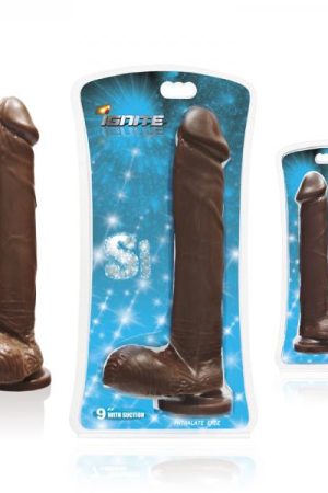 Si 9in Cock W/balls & Suction Cup - Brown