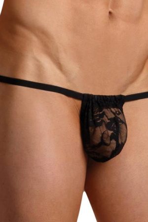 Male Power Stretch Lace Posing Strap Black One Size