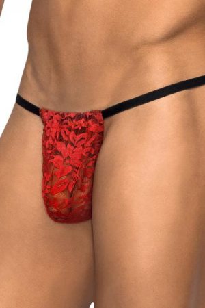 Male Power Stretch Lace Posing Strap Red One Size