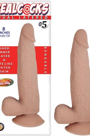 Real Cocks Dual Layered #5 Beige Thin Tip 8 inches Dildo