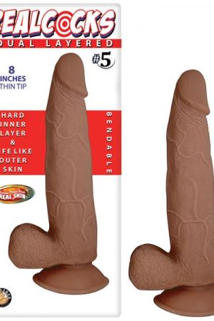 Real Cocks Dual Layered #5 Brown Thin Tip 8 inches Dildo