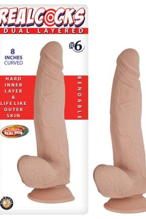Real Cocks Dual Layered #6 Beige Curved 8 inches Dildo