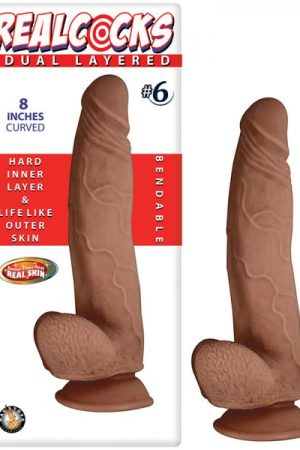 Real Cocks Dual Layered #6 Brown Curved 8 inches Dildo