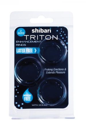 Shibari Triton Enhancement Pleasure Rings With Knubbs 3pk Black