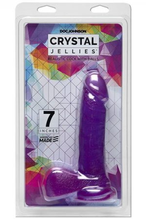 Crystal Jellies - 7in Realistic Cock W/balls Purple