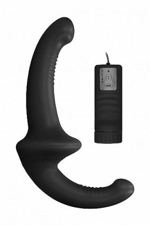 Vibrating Silicone Strapless Strap On Black