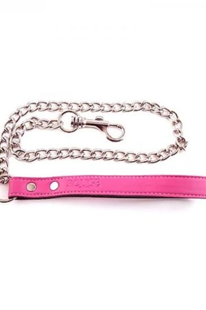 Leather Lead With Chain - Pink