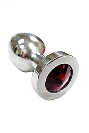 Stainless Steel  Smooth Medium Butt Plug Red Crystal  In Clamshell