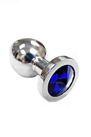 Stainless Steel  Smooth Small Butt Plug Small With Blue Crystal  In Clamshell