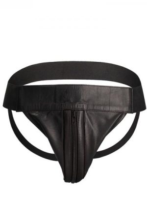 Premium Leather Zipper Front Jock S/m Black