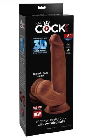 King Cock Plus 8 In. Triple Density Cock With Swinging Balls Brown