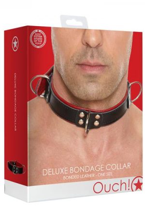 Ouch Deluxe Bondage Collar - One Size - Red