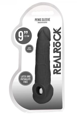 Real Rock Penis Extender With Rings - 9" - 22 Cm - Chocolate
