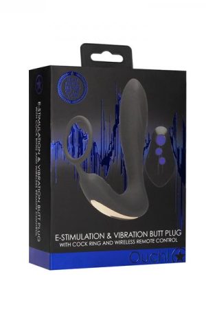 E-stim & Vibrating Butt Plug And Cock Ring And Wireless Remote  Black