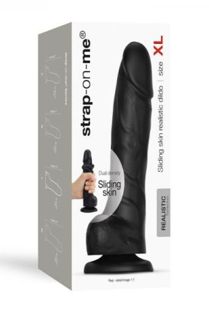 Strap-on-me Sliding Skin Realistic Dual-density Dildo Black Xl