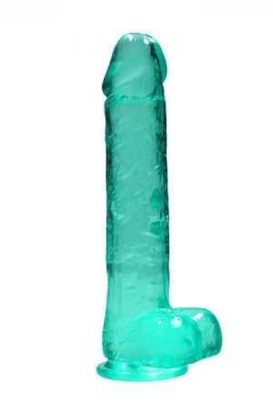 Realrock Crystal Clear Realistic Dildo With Balls 10 In. Turquoise