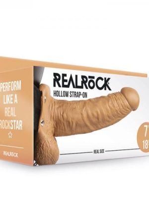 Realrock Hollow Strap On With Balls 7 In. Mocha