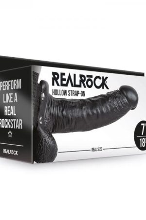 Realrock Hollow Strap On With Balls 7 In. Chocolate