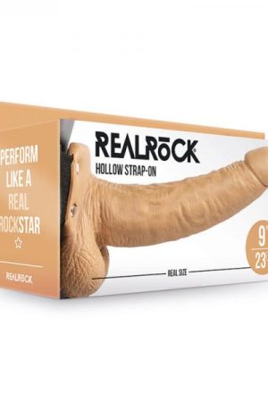 Realrock Hollow Strap-on With Balls 9 In. Mocha