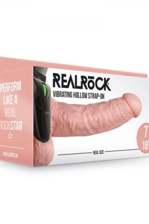 Realrock Vibrating Hollow Strap-on With Balls 7 In. Vanilla