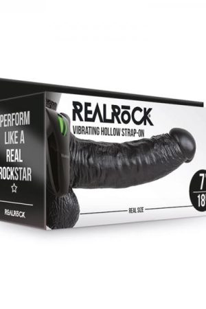 Realrock Vibrating Hollow Strap On With Balls 7 In. Chocolate