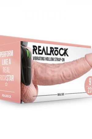 Realrock Vibrating Hollow Strap-on With Balls 9 In. Vanilla