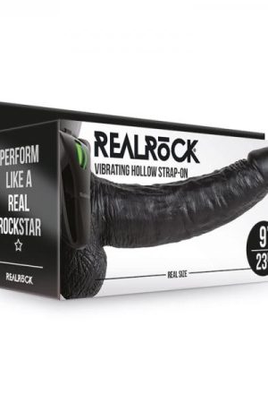 Realrock Vibrating Hollow Strap-on With Balls 9 In. Chocolate